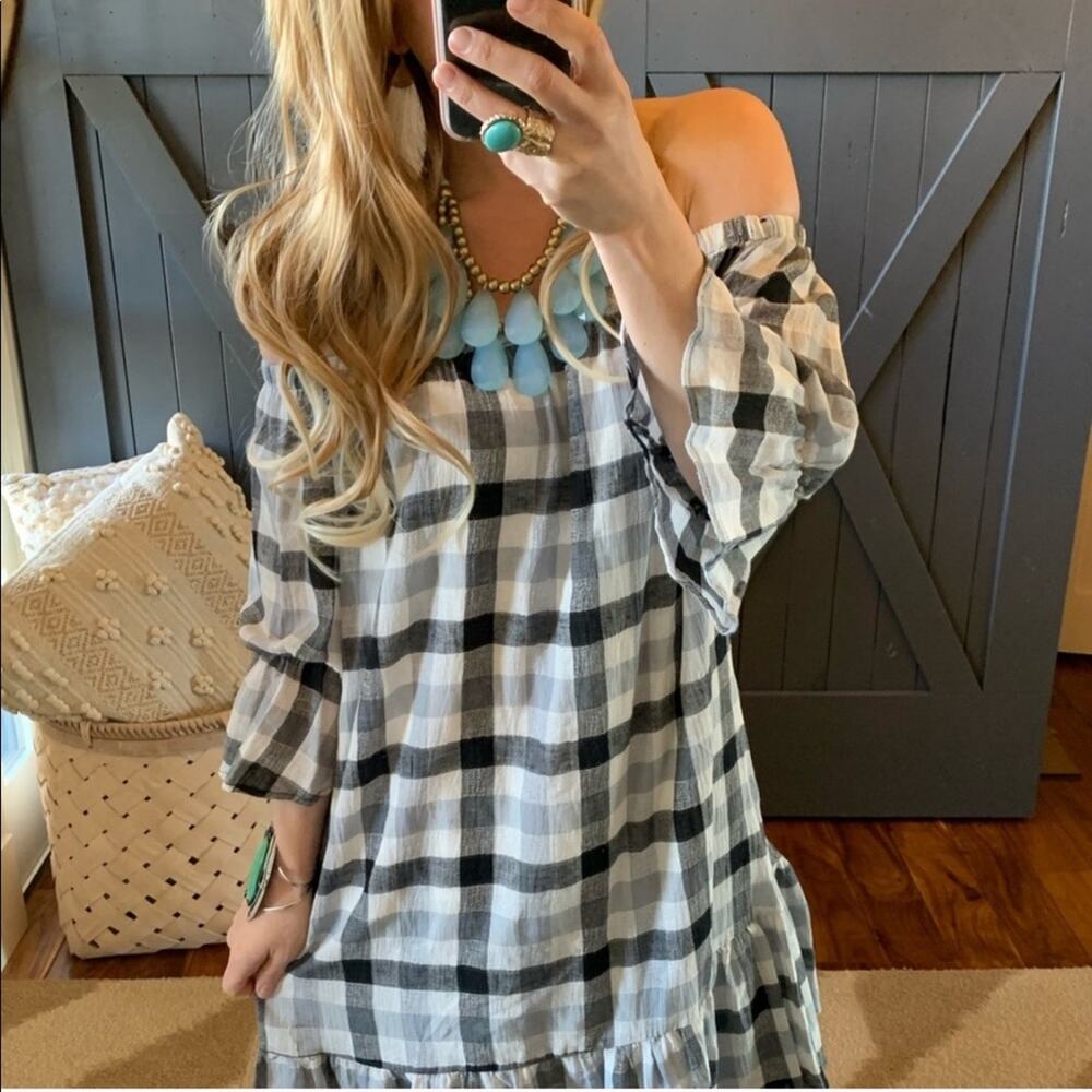 Love In Buffalo Check Off the Shoulder Dress Size Small